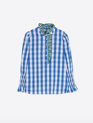 Blue Gingham Ruffle Shirt