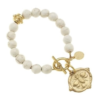 Gold Bee Intaglio Bracelet in White Turquoise