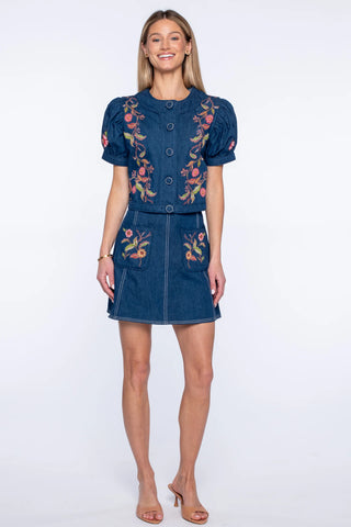 Coco Top in Denim Embroidery