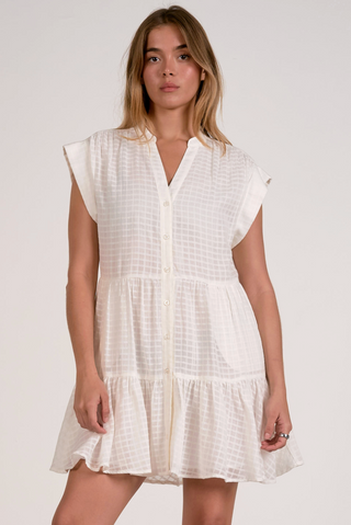 Cap sleeve white button down mini dress