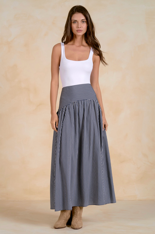 Blue Stripe Drop Waist Maxi Skirt