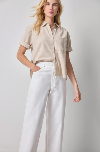 Linen Blend Boyfriend Button Down in Bamboo