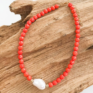 Kamryn LUXE Gemstone Baroque Shell Necklace in Orange