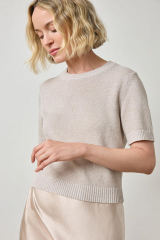 Short Sleeved Sparkle Sweater in Ivory
