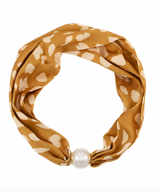 Pearl & Scarf Necklace in Light Brown