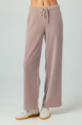 Ribbed Drawstring Pants in Taupe Blush