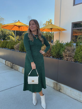 Ribbed Knit Midi Dress in Green