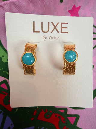 The Harper LUXE Gemstone Bezel Hoop Turquoise