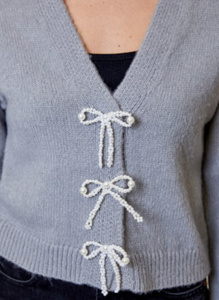 Gem Bow Cardigan in Silver Mist