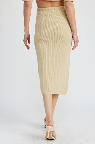 Merrill Ribbed Midi Skirt in Natural