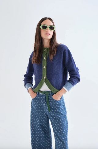 Blue and Green Two Tone Knit Cardigan