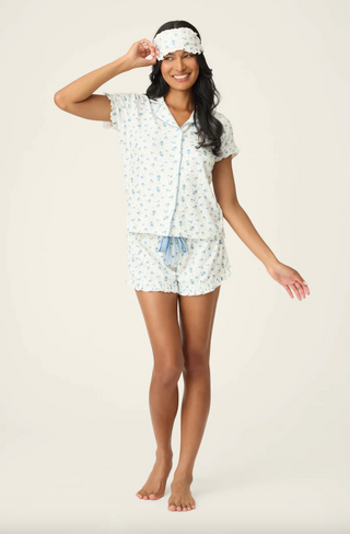 Blue floral ruffle pajama set