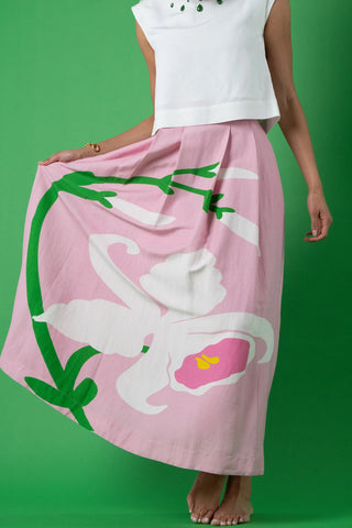 Pink maxi skirt with floral design