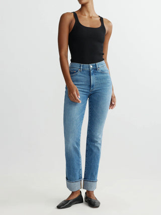 Straight leg lightwash cuffed jeans