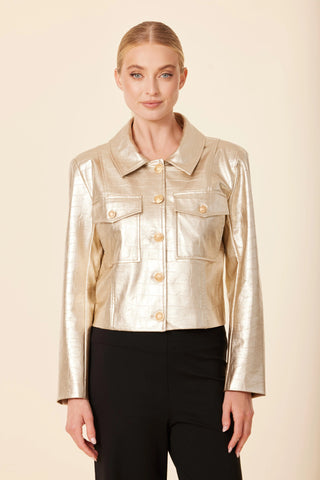 Vegan Leather Croc Jacket in Champagne