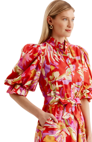 Lydia Dress in Multi Pink & Green