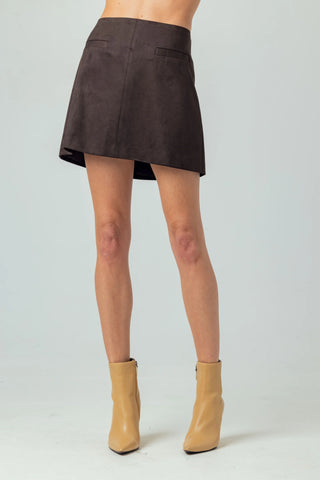 Suede Mini Skirt in Chocolate Brown