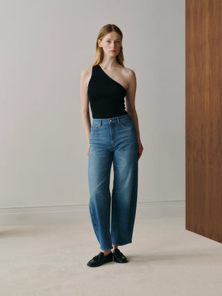 Medium wash barrel jeans