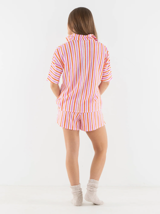 Pajama Short Set in Coral Pink Stripe