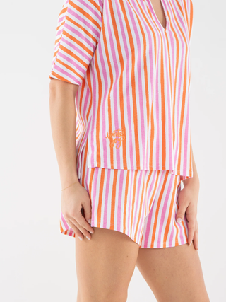 Pajama Short Set in Coral Pink Stripe
