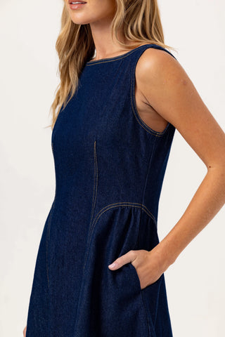 Rae Dress in Dark Wash Denim