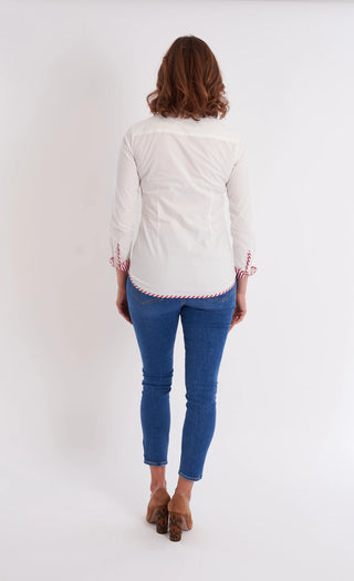 Bryson Button Down in White/Mulberry Stripe