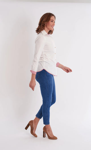 Bryson Button Down in White/Mulberry Stripe